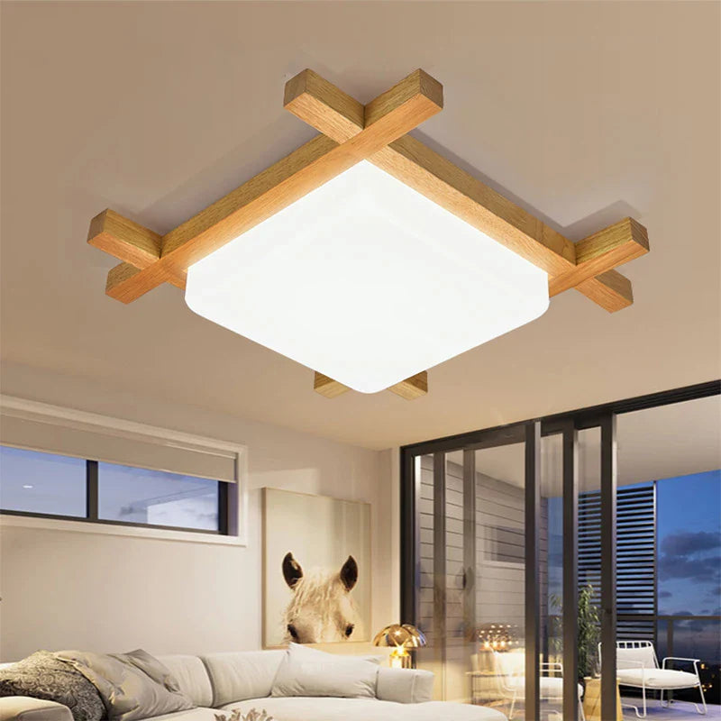 Afralia™ Wood Lampshades Flush Mount Ceiling Light for Living Room Bedroom