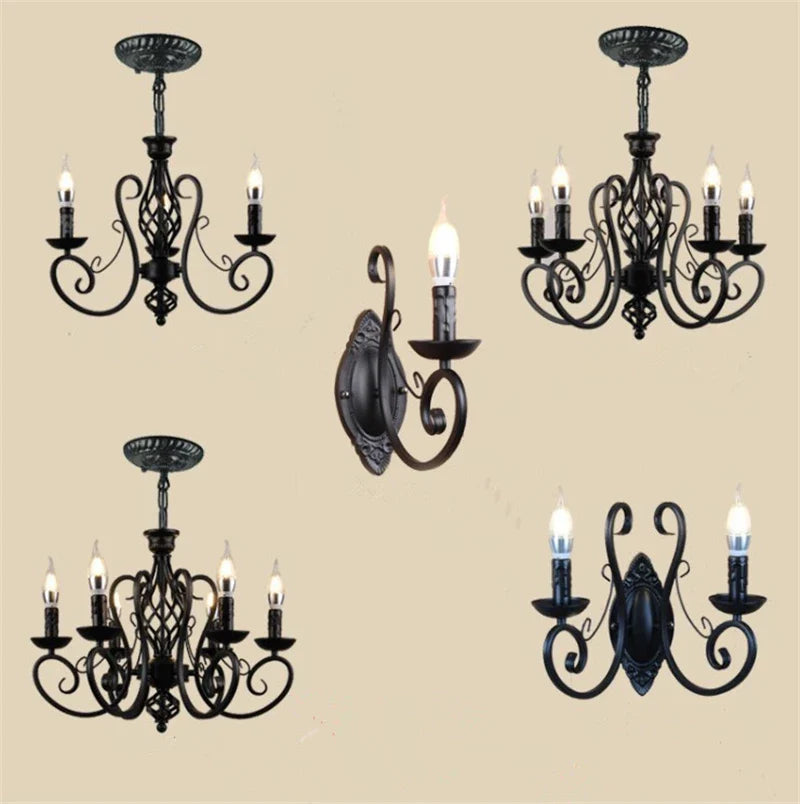 Afralia™ Black Wrought Iron Loft Chandelier for Living Room, Bar, Restaurant - Retro Industrial Style