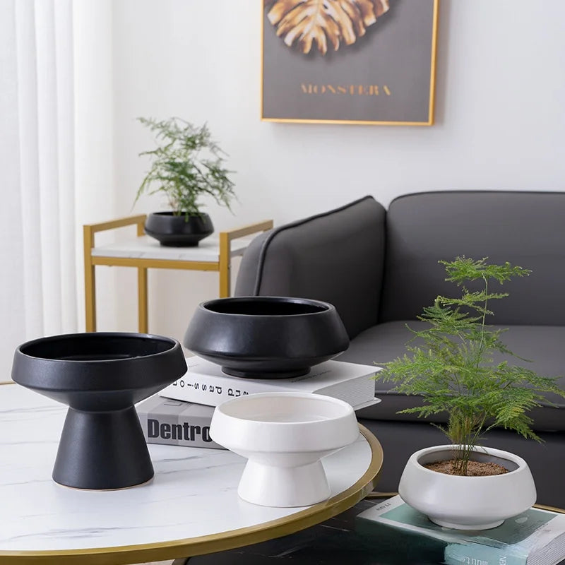 Afralia™ White Ceramic Round Flower Vase Pot for Home Decoration