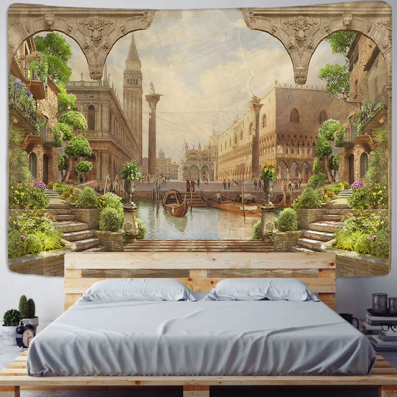 Afralia™ Green Plant Landscape Tapestry | Boho Wall Hanging for City Castle Hill