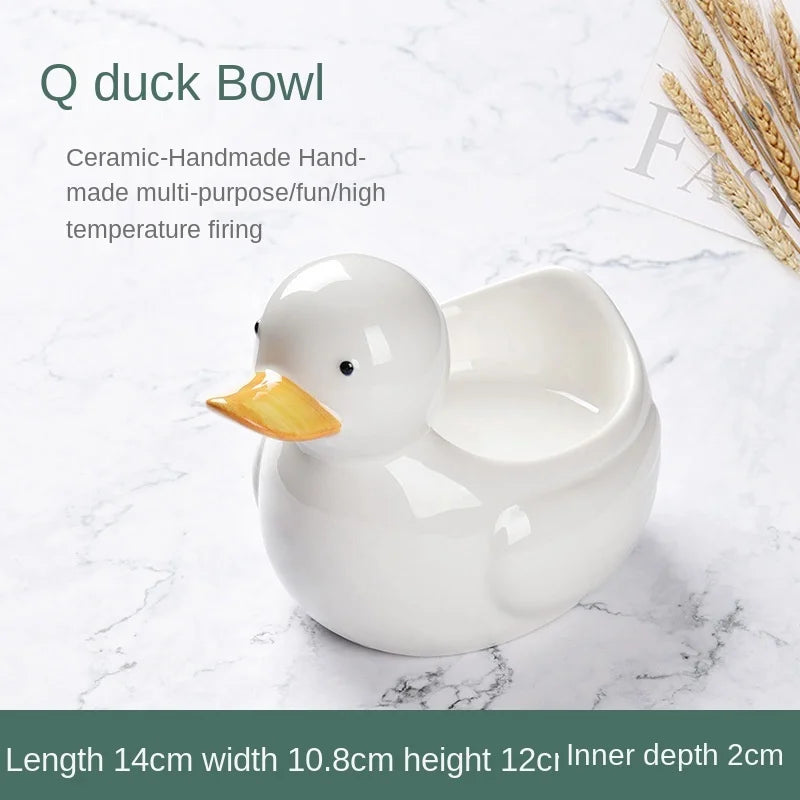 Afralia™ Duck Ceramic Dessert Bowl Snack Sushi Storage Breakfast Bowl