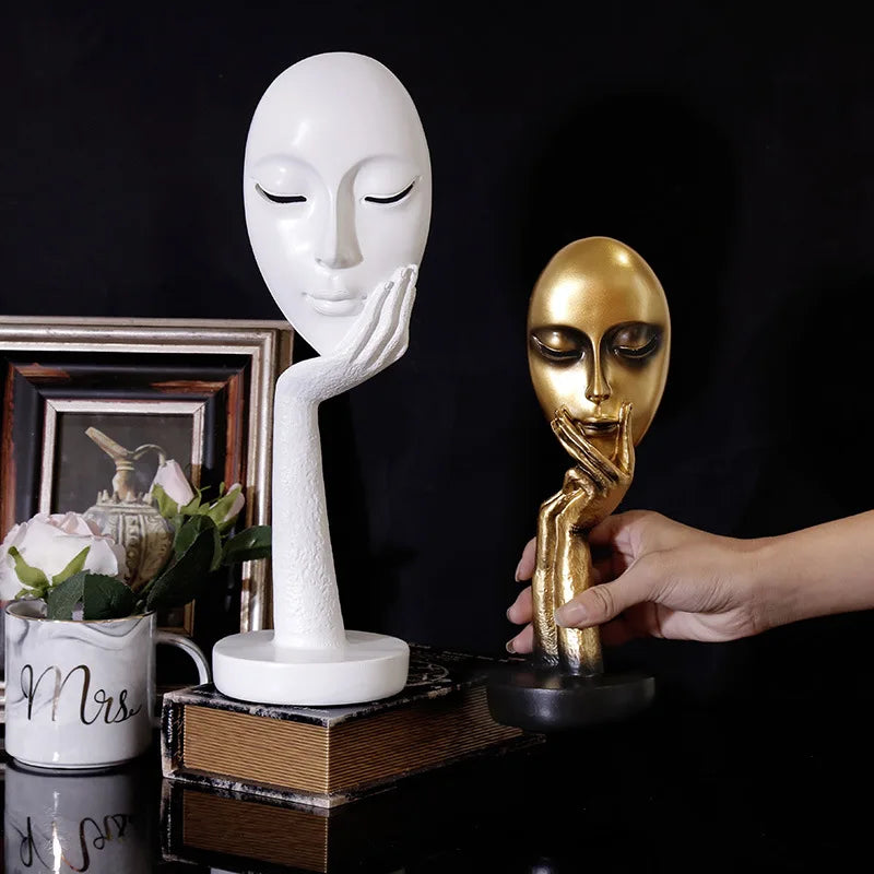 Afralia™ Lady Face Abstract Art Sculpture Resin Ornaments for Home Decor