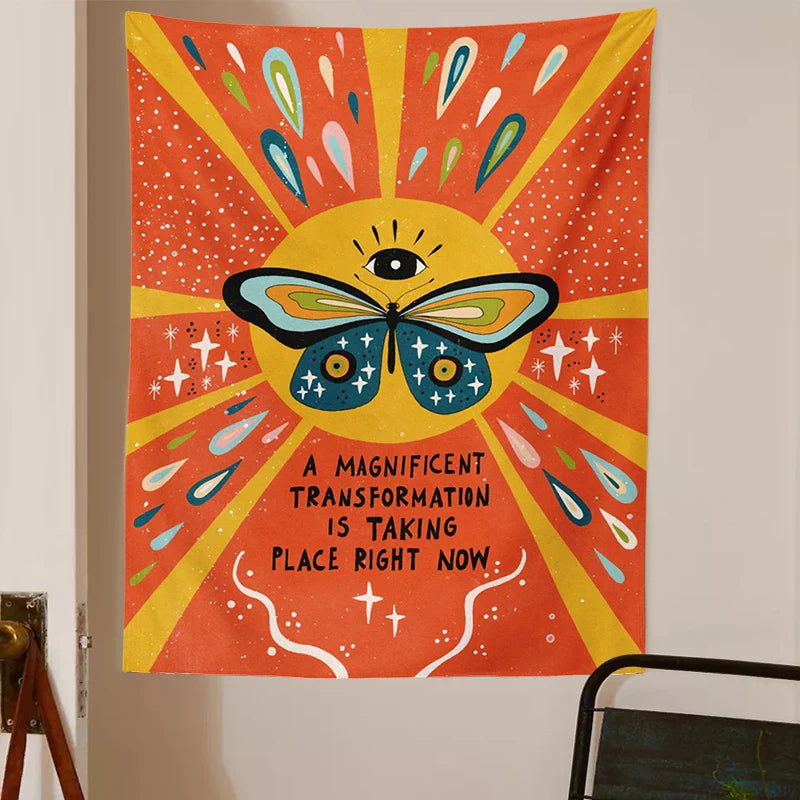 Afralia™ Sunshine Butterfly Tapestry - Retro Psychedelic Flower Wall Hanging