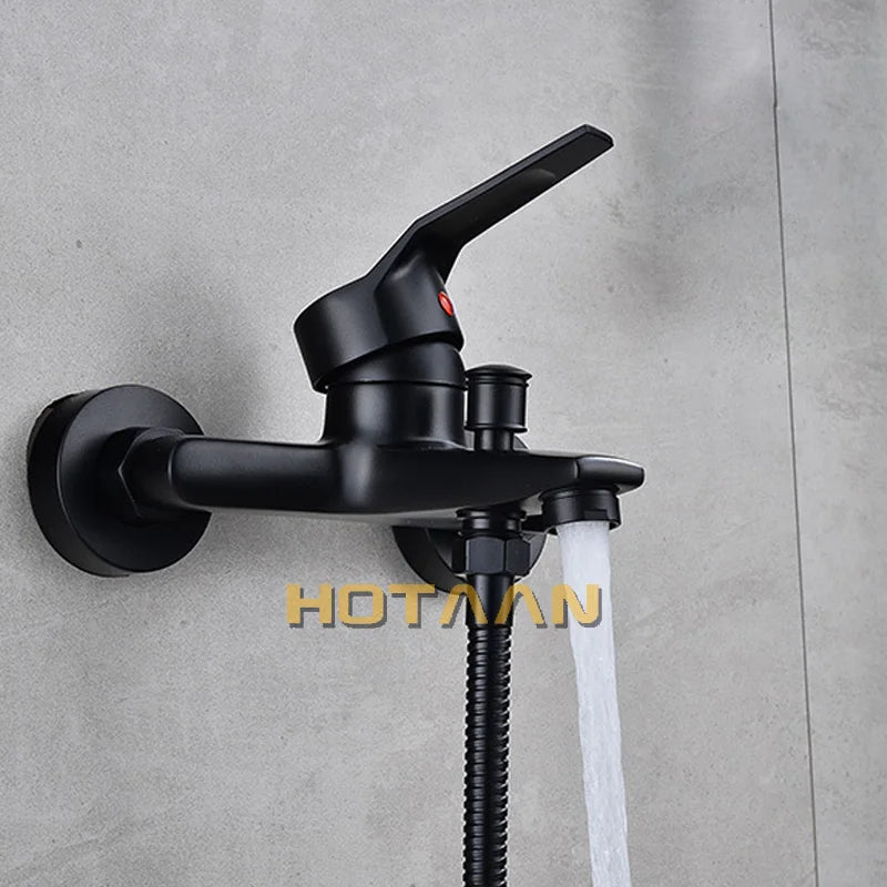 Afralia™ Black Finish Wall Mounted Bathroom Shower Faucet with Handheld Mixer