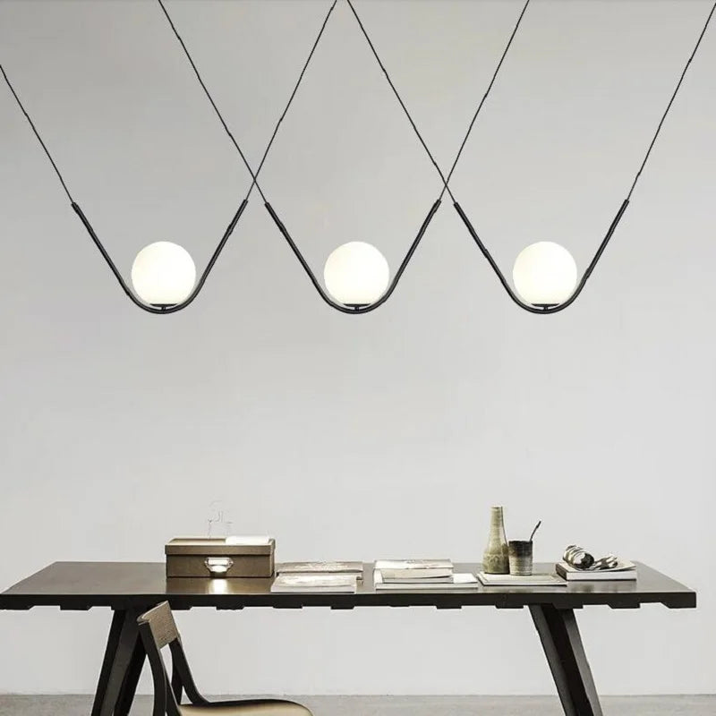 Afralia™ Minimalist Nordic Glass Pendant Light - Golden Black Long Line Ball Pendant Lamp