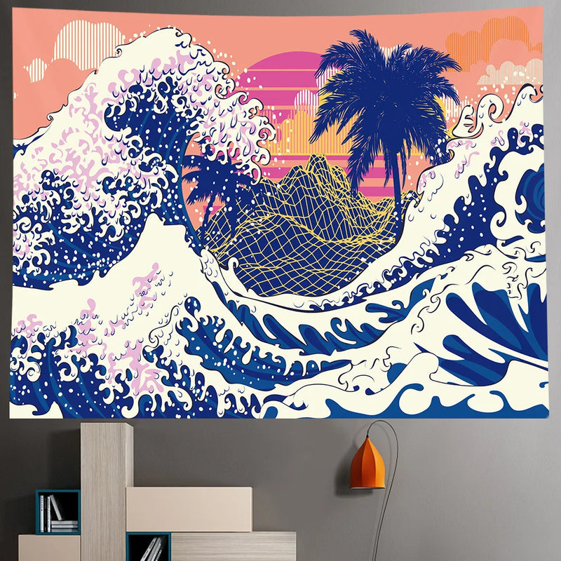 Afralia™ Sea Sunrise Japanese Home Art Tapestry Hippie Bohemian Wall Bed Sofa Blanket