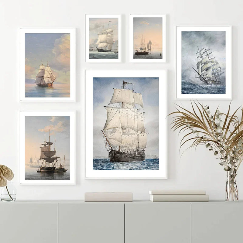 Afralia™ Storm Sailboat Seascape Canvas Painting Wall Art for Home Decor