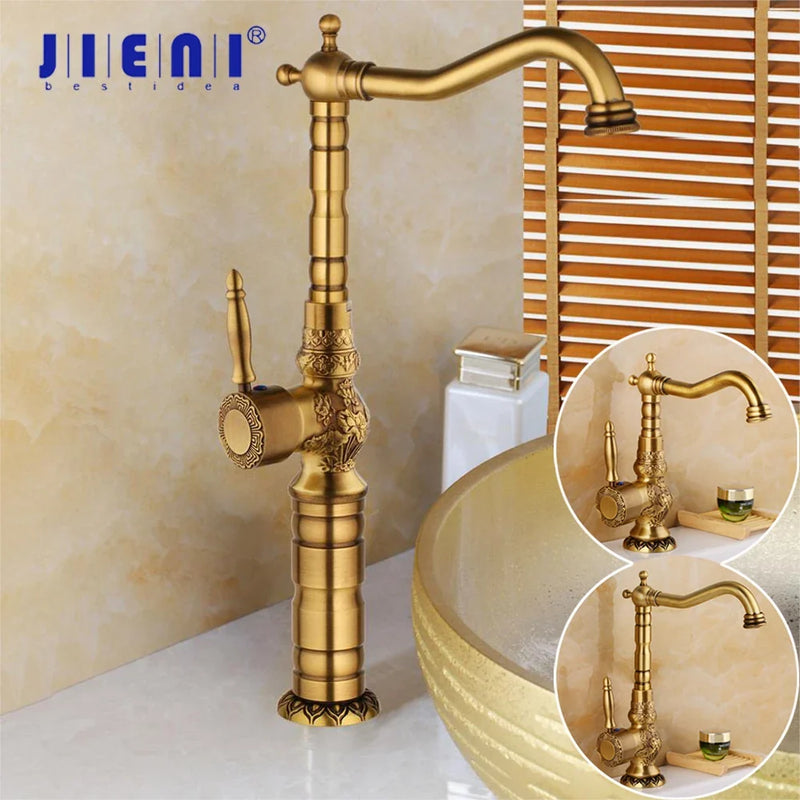 Afralia™ Antique Brass Basin Faucet, 360 Rotation Art Design Kitchen Mixer Tap.