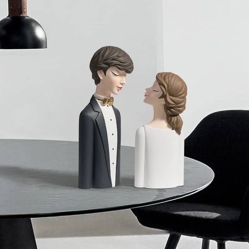 Afralia™ Modern Couple Bust Sculptures Sweet Woman Statue Home Decor Crafts