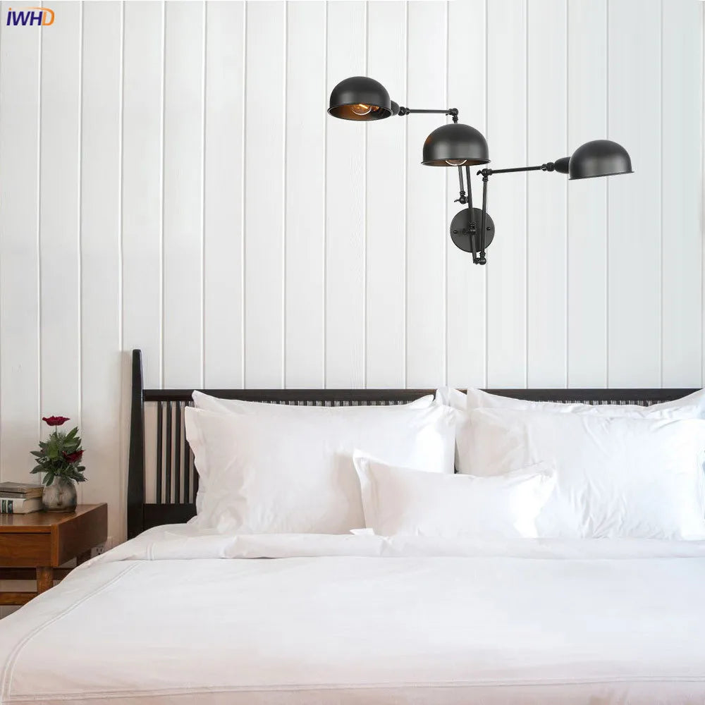 Afralia™ Loft Antique Edison Wall Sconce Swing Arm Wall Light - 3 Heads Black