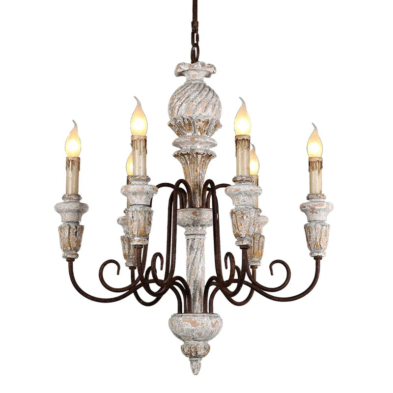 Afralia™ Antique White Wooden Chandelier Elegant French Rustic Lighting