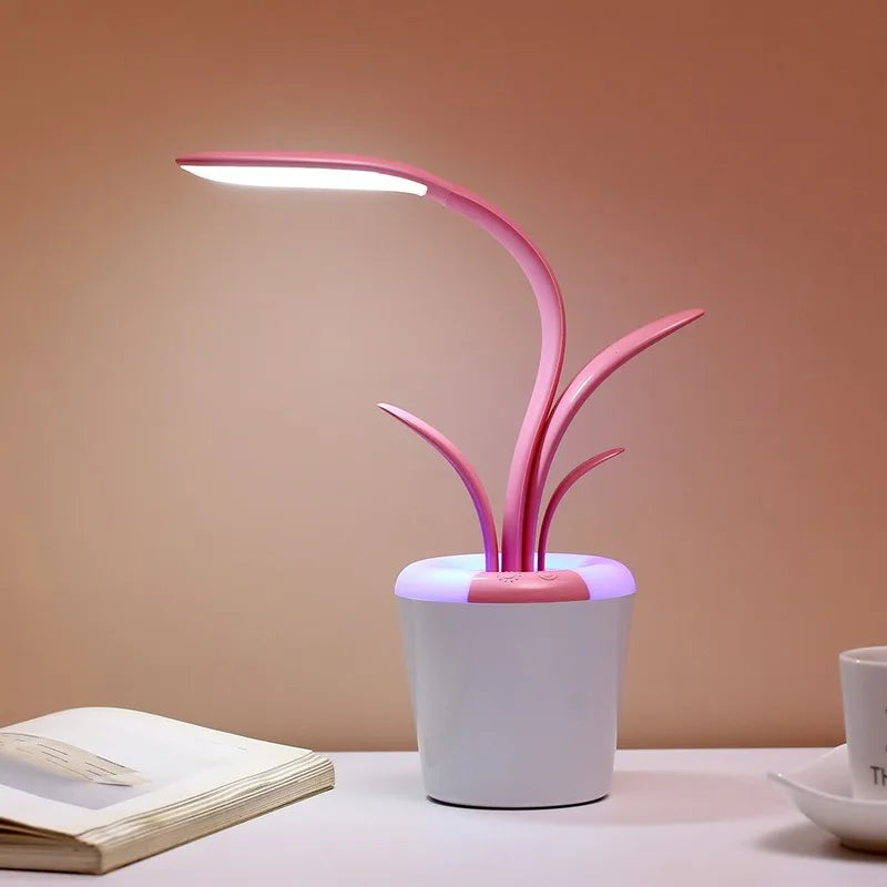 Afralia™ Plant LED Desk Lamp with USB Port for Bedside Reading and Illumination