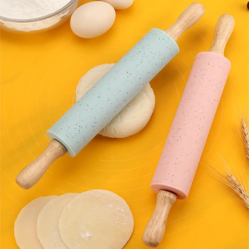 Afralia™ Silicone Rolling Pin with Wooden Handle - Non-stick Baking Tool