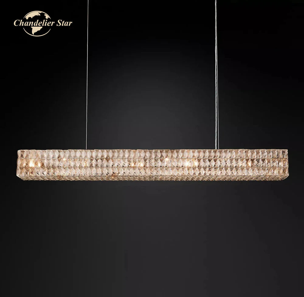 Afralia™ Crystal LED Linear Chandelier for Kitchen Island Dining Room