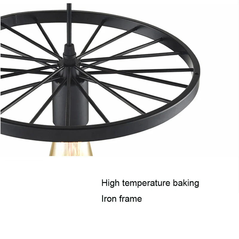 Afralia™ Industrial Iron Wheel Chandelier for Dining Room, Restaurant, and Cafe