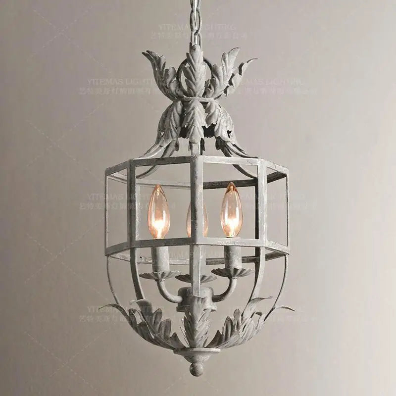 Afralia™ Grey Metal Cage Lantern Chandelier - Vintage Hanging Lighting Fixture