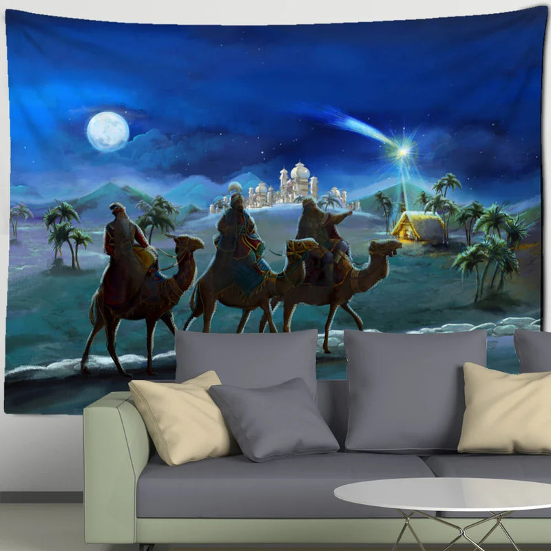 Afralia™ Camel Printed Polyester Tapestry Wall Hanging - Christmas Pattern Home Decor