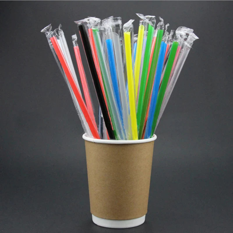 Afralia™ Clear Individually Wrapped PP Drinking Straws - 100PCS Smoothies Tea Party Durable