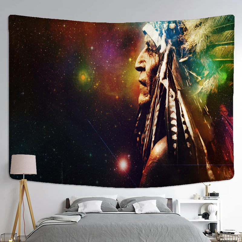 Afralia™ Indian Head Psychedelic Tapestry Wall Hanging for Bohemian Living Room