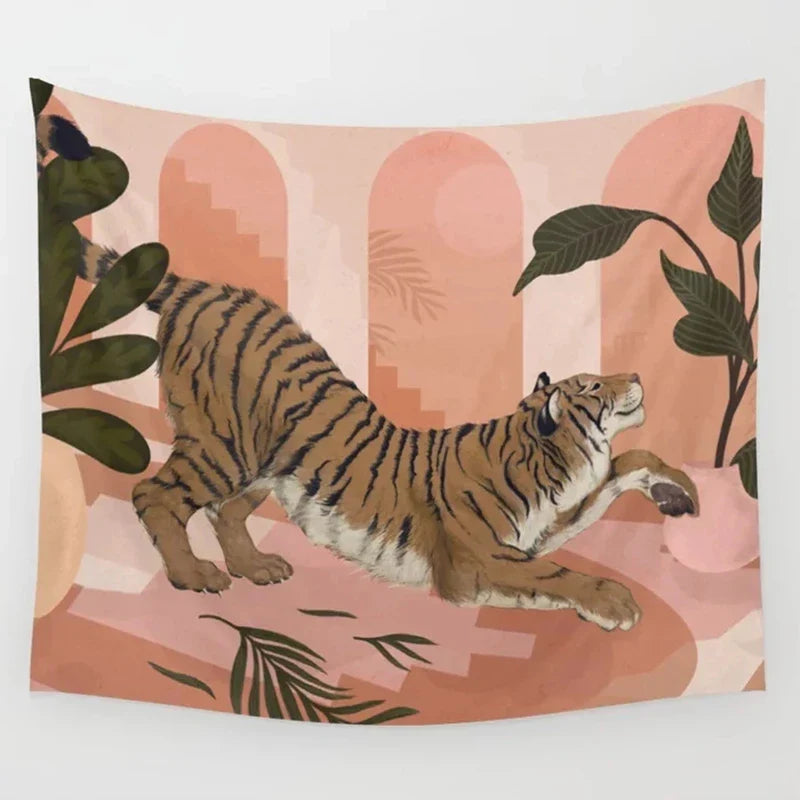 Afralia™ Pink Tiger Tapestry Wall Hanging Dorm Room Decor Jungle Animal Boho Wall Cloth