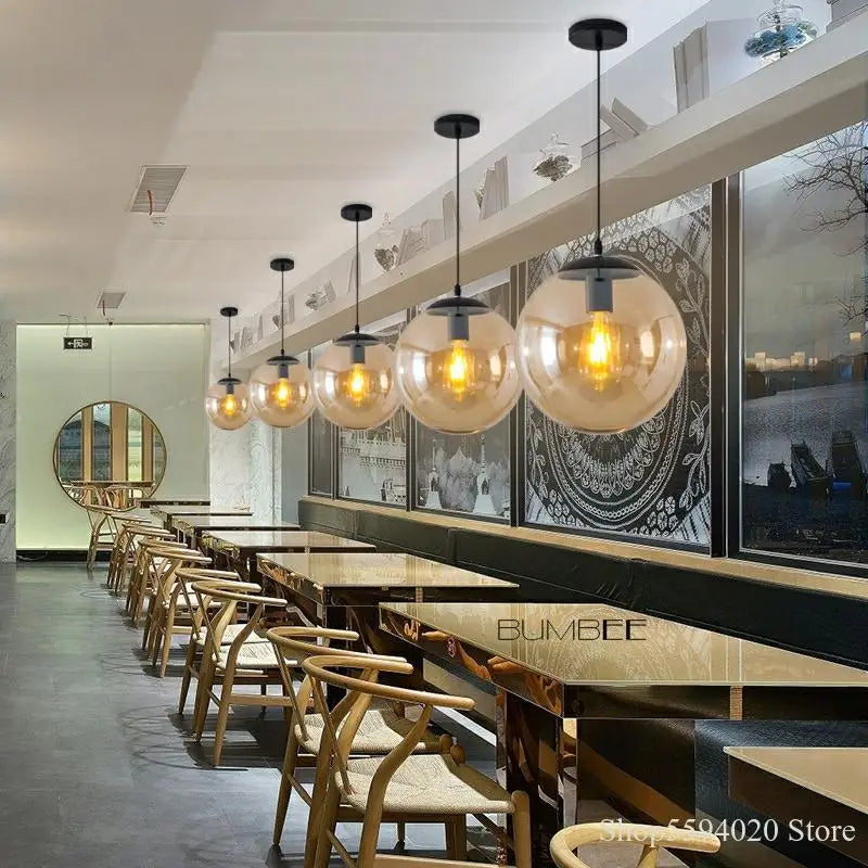 Afralia™ Nordic Glass Ball Pendant Lights Retro Loft Industrial Hanging Lamp