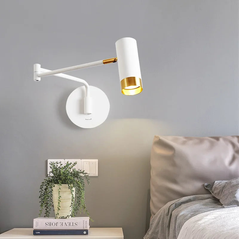 Afralia™ Swing Arm Wall Light for Bedside Reading - Black/White - E27 Bulb - Eye Protection