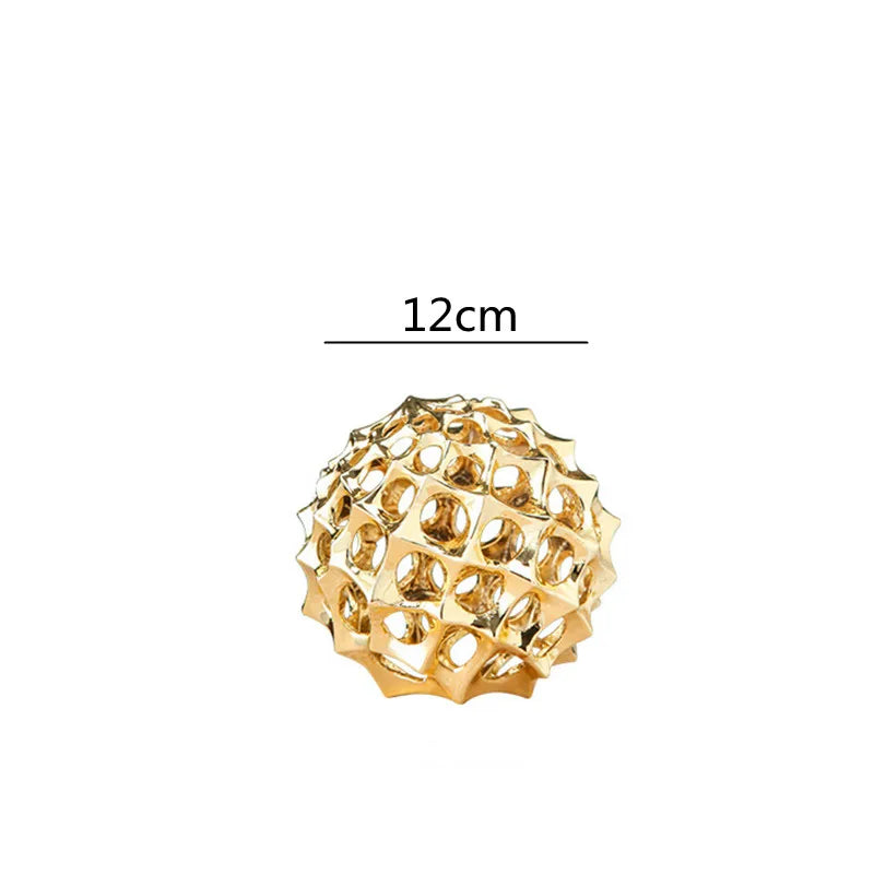 Afralia™ Golden Metal Hollow Ball Spike Abstract Ornament Home Decor