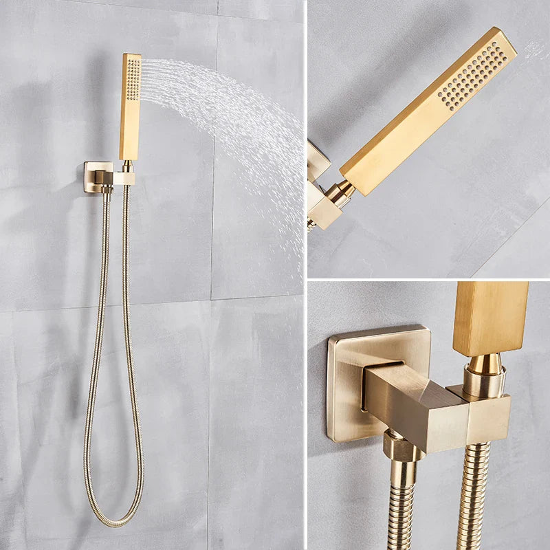 Afralia™ Brushed Gold Rainfall Shower Set with Single Handle Wall Mounted Mixer