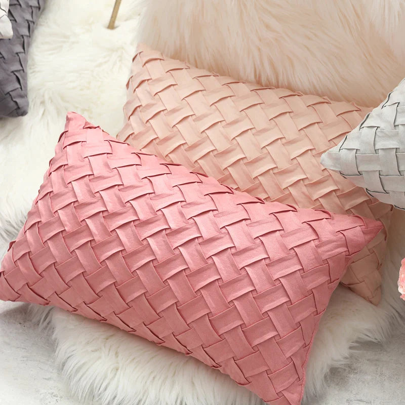 Afralia™ Pink Grey Faux Suede Woven Cushion Cover 45x45cm Soft Home Decor Pillow