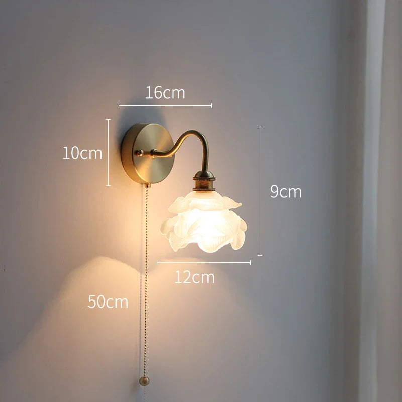 Afralia™ Flower Glass Copper Wall Sconce LED Light Nordic Modern Wandlamp