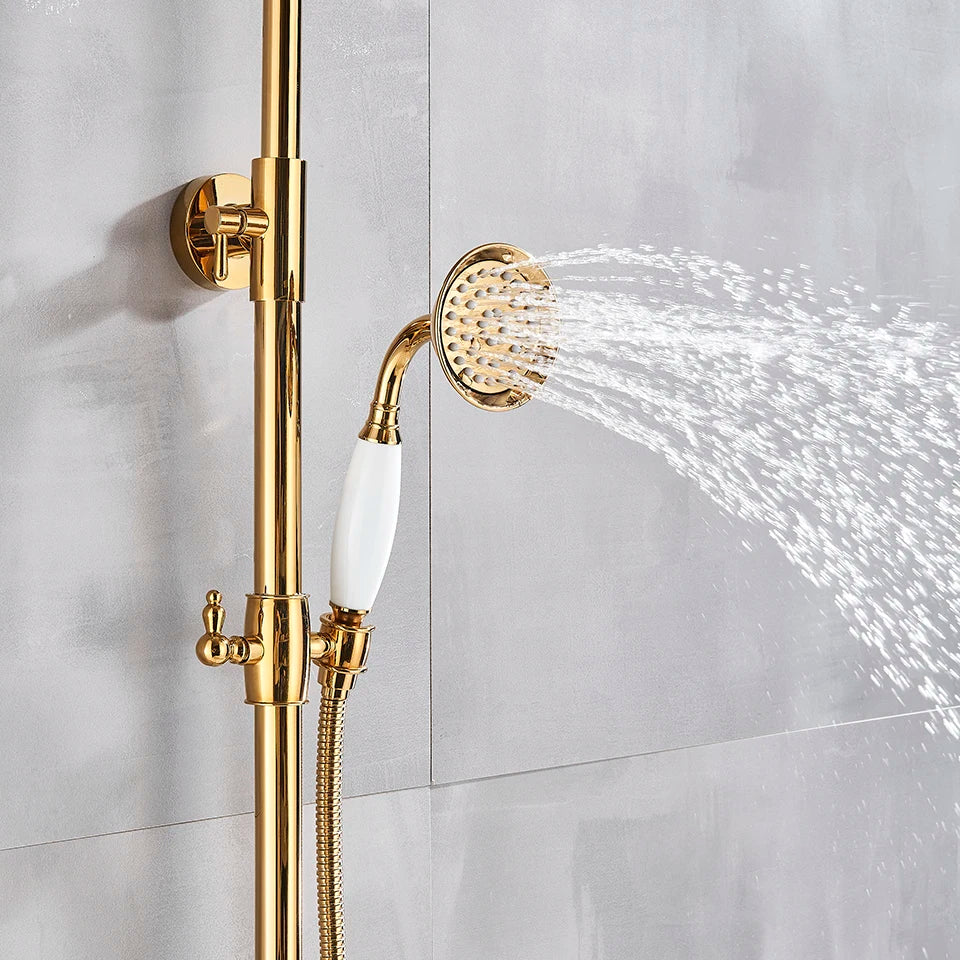 Afralia™ Gold Shower Faucet Set with 8" Rainfall Shower Head and Hand Shower