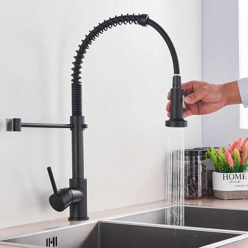 Afralia™ Matte Black Kitchen Sink Faucet 360° Rotation Spring Hot Cold Water Mixer Tap