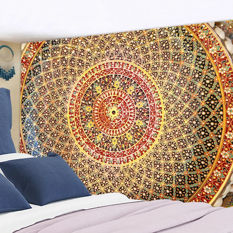 Afralia™ Floral Boho Mandala Tapestry Wall Hanging Hippie Psychedelic Carpet