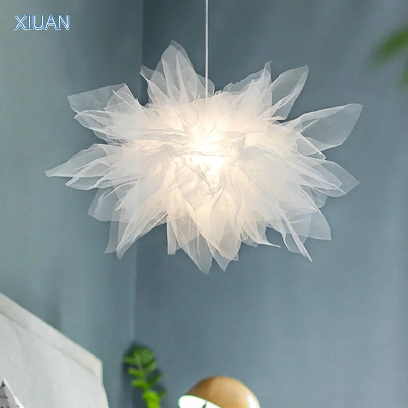 Afralia™ White Voile Lace Pendant Lamp for High Ceiling, Wedding Decor, Bedroom Lighting