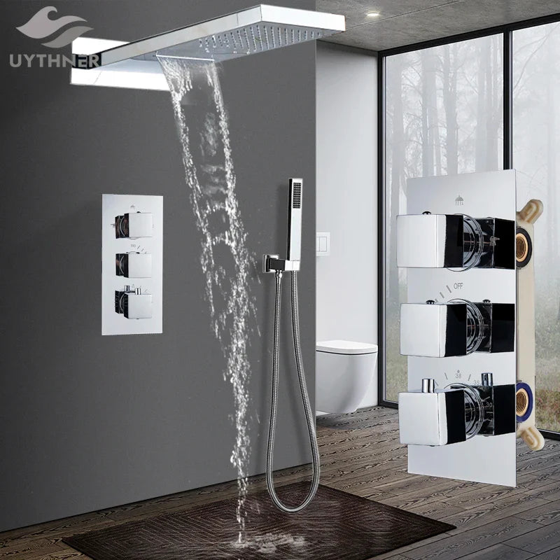 Afralia™ Luxury Thermostatic Shower Faucet Set with Handshower