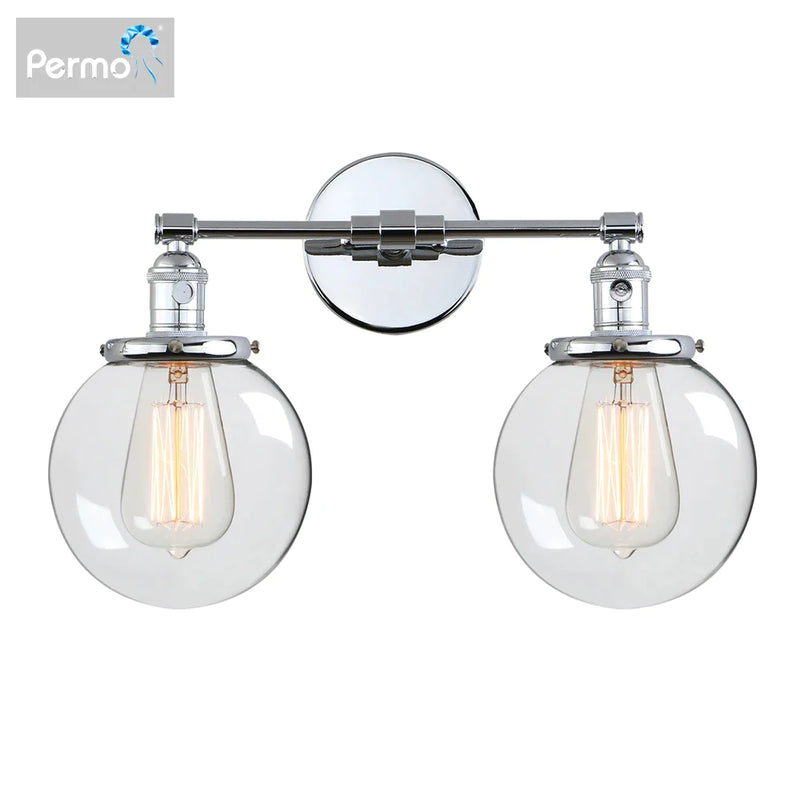 Afralia™ Glass Ball Globe Wall Light for Retro Home Decor - Double Heads E27 Sconce