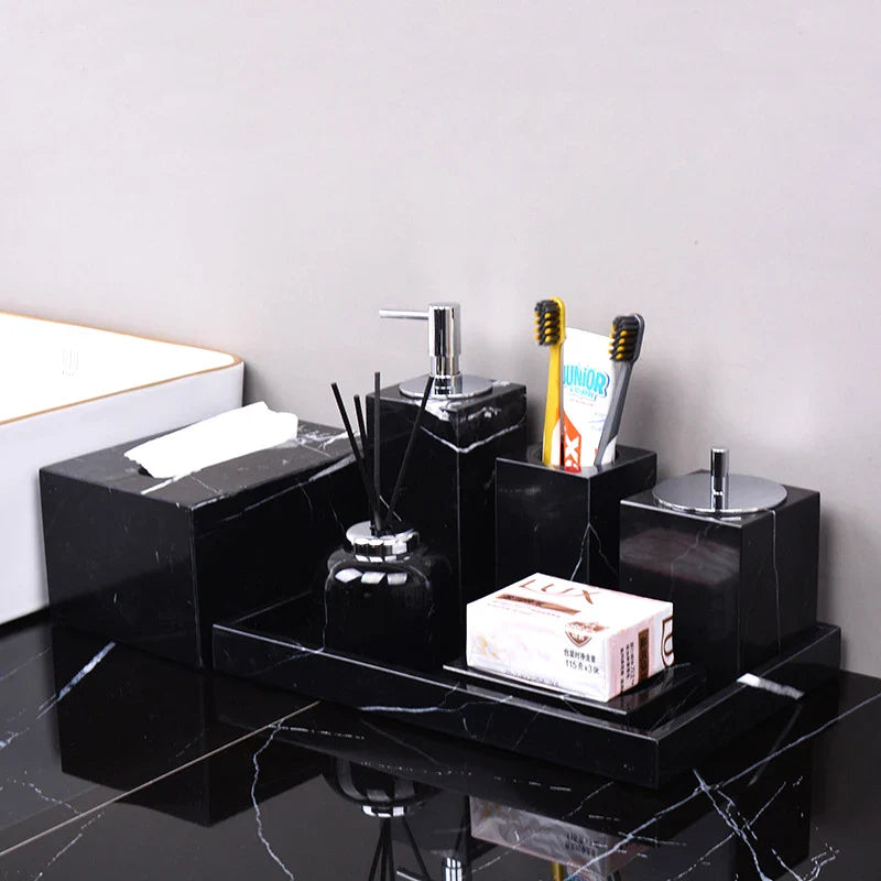 Afralia™ Black Marquina Marble Bathroom Set cue.opti