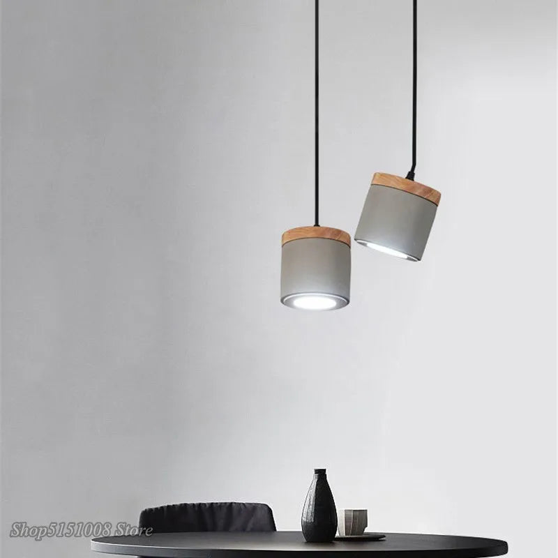 Afralia™ Nordic Cement Wood Pendant Lights LED Indoor Lighting Fixture