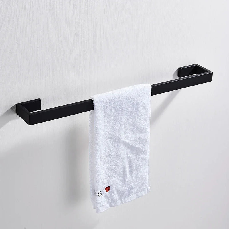 Afralia™ Black Bathroom Hardware Set: Robe Hook, Towel Bar, Shelf, Tissue Holder, Toothbrush Organizer