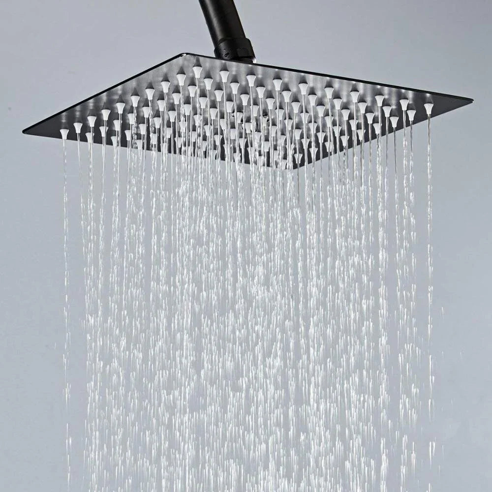 Afralia™ Matte Black Square Rainfall Shower Head Wall Mount - Multiple Sizes Available