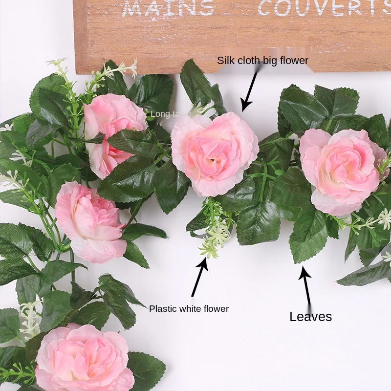 Afralia™ Silk Roses Rattan Vine with Leaves, Wedding Home Garden Hanging Decoration