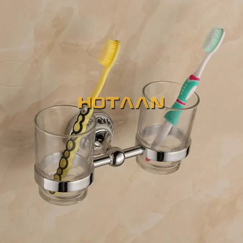 Afralia™ Ceramic Stainless Steel Bathroom Accessories Set, Wall Mounted Luxury Towel Rack Chrome