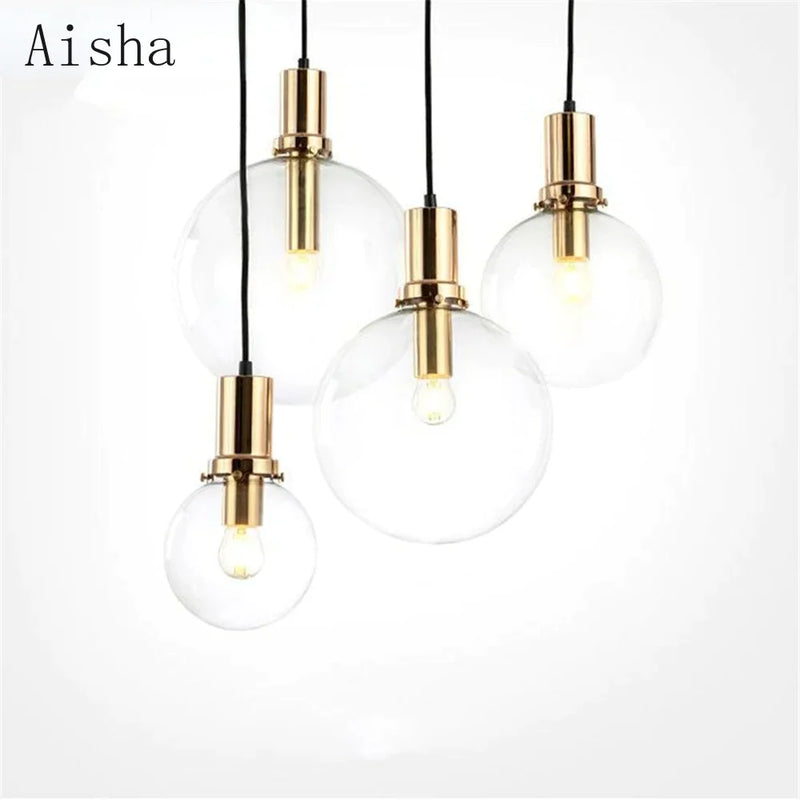 Afralia™ Modern Black Gold LED Bulb Pendant Light with Clear Globe Glass Shade