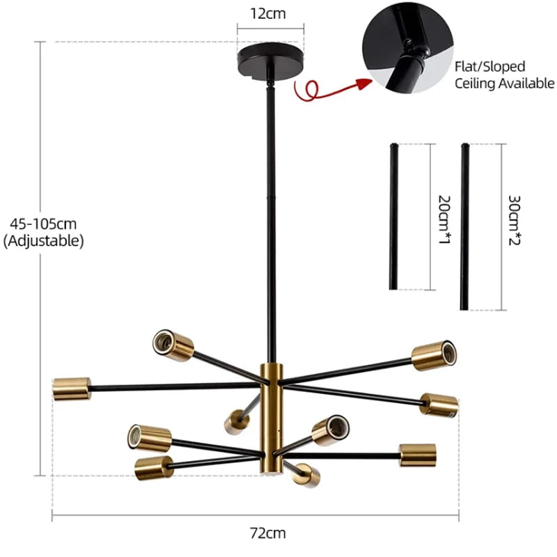 Afralia™ Nordic Gold Black Chandelier Modern Living Room Bedroom Light Fixture