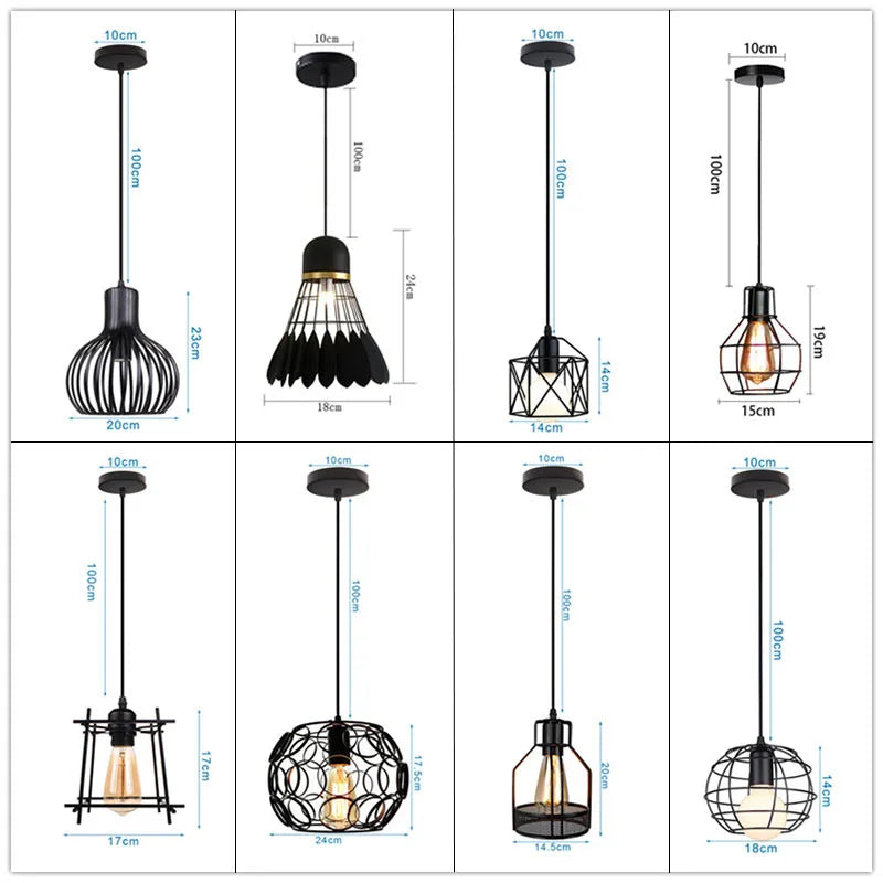 Afralia™ Industrial Nordic Cage Pendant Light, Black Iron Retro Loft Hanging Lamp