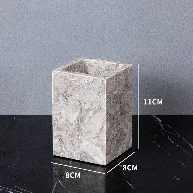 Afralia™ Marble Bathroom Accessories Set: Soap Dispenser, Toothbrush Holder, Cup, Soap Dish, Cotton Swab Can