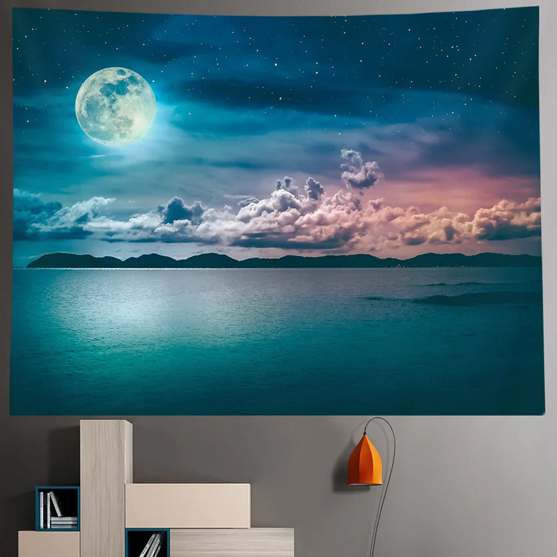 Afralia™ Beach Moon Night Sky Tapestry for Hippie Bohemia Decor & Yoga Mat