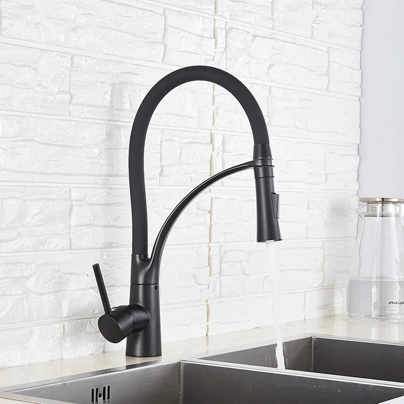 Afralia™ Swivel Pull Down Kitchen Faucet - Deck Mounted Hot Cold Water Mixer Tap