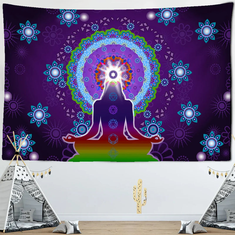 Afralia™ Buddha 7 Chakra Meditation Tapestry Wall Hanging