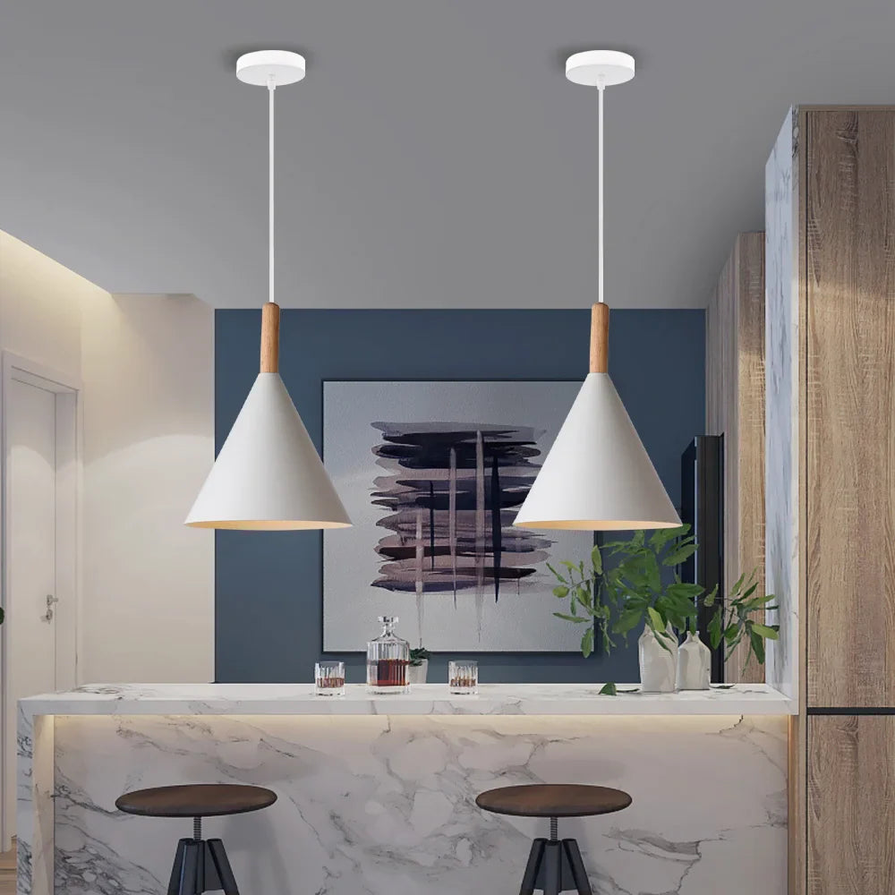 Afralia™ Nordic Wood LED Pendant Lights for Modern Kitchen Bars Bedroom Decor